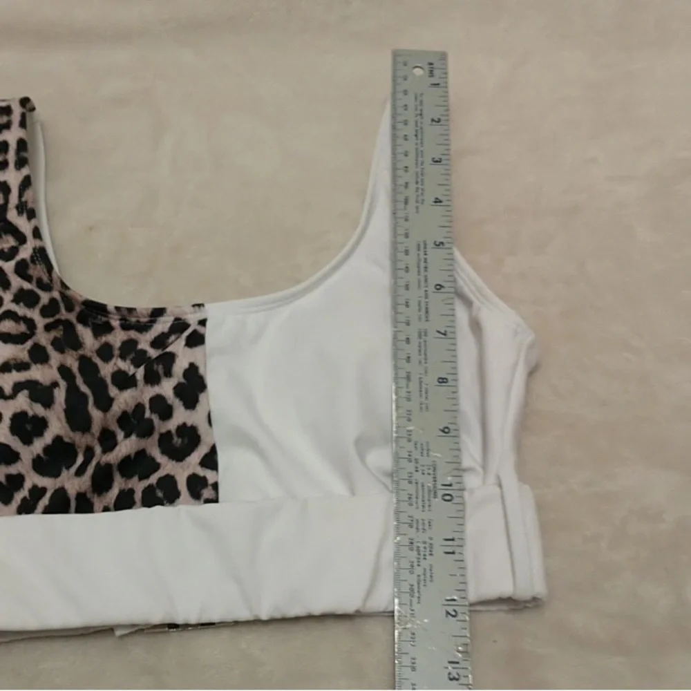 SHEIN Leopard and White Belted Bikini Top
